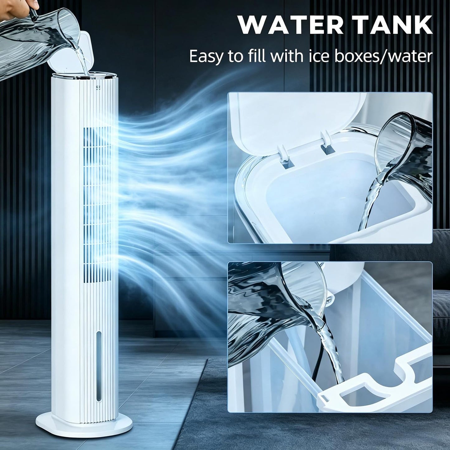 42" Evaporative Air Cooler & Humidifier Tower Fan, White