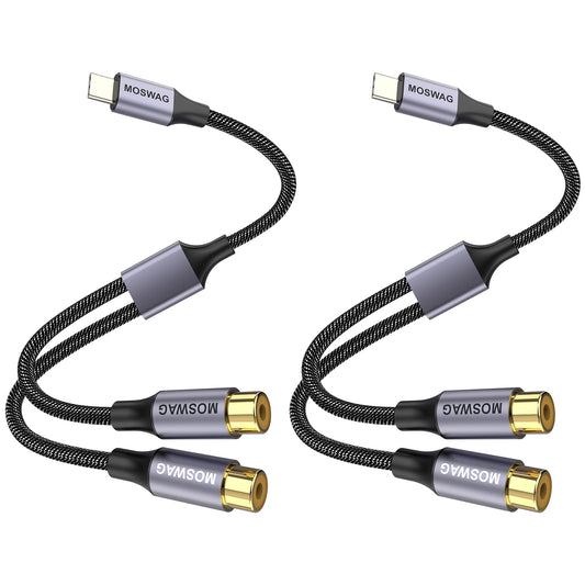 MOSWAG USB C Male to Dual Female RCA Stereo Audio Y Splitter Adapter Cable Allows Up to Hi-Fi Sound Quality,Wide,Natural Sound Stage and Uncolored