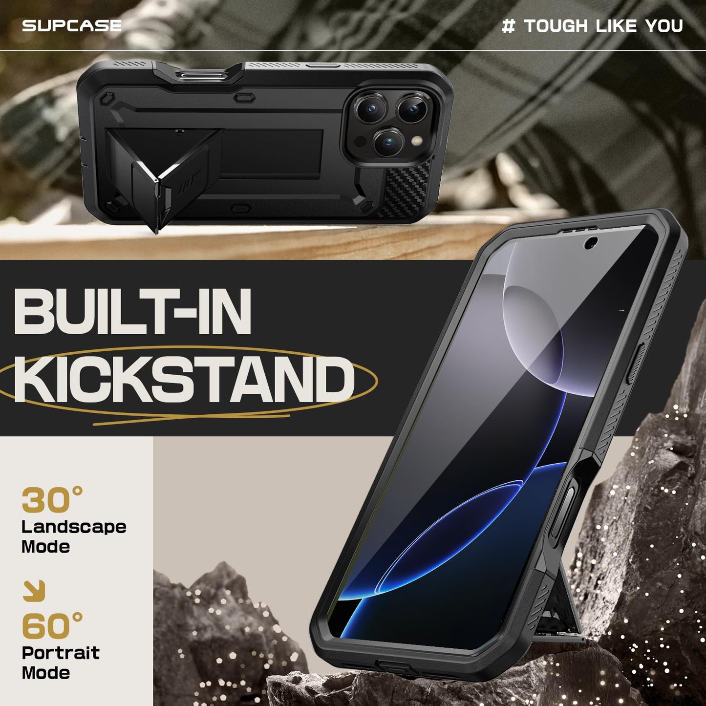 SUPCASE for iPhone 16 Pro Max Case with Screen Protector (Unicorn Beetle Pro), [Built-in Stand & Belt-Clip] [Military-Grade Protection] Full Body