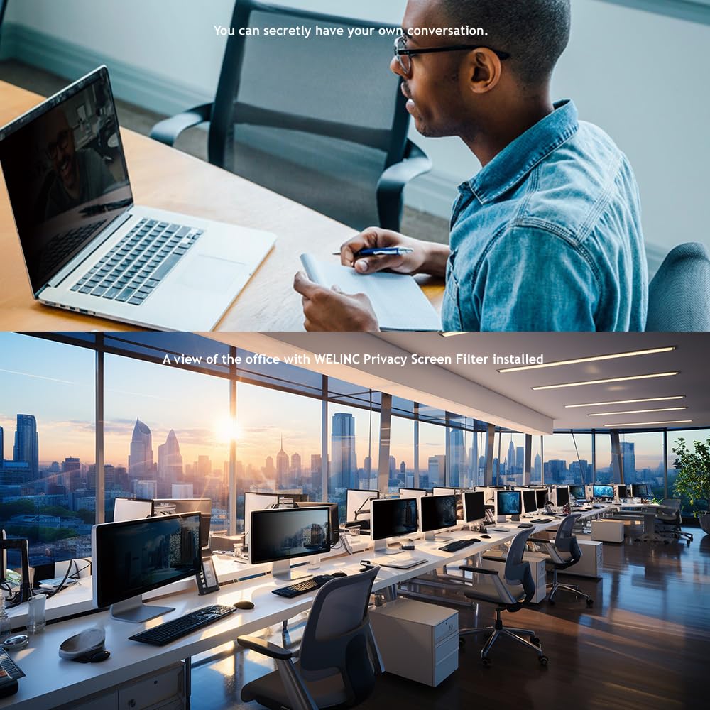 WELINC™ Light 27 Inch - 16:9 Aspect Ratio - Computer Privacy Screen Filter for Widescreen Monitor - Anti-Glare - Protects Eyes from Blue Light - Made