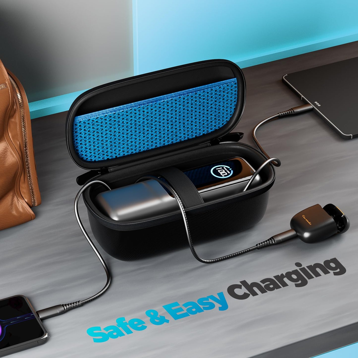 ProCase Hard Carrying Case for Anker Laptop/ 737 Power Bank, 25000mAh 165W Portable Charger Travel Storage Bag, Zippered Organizer Box for Cables
