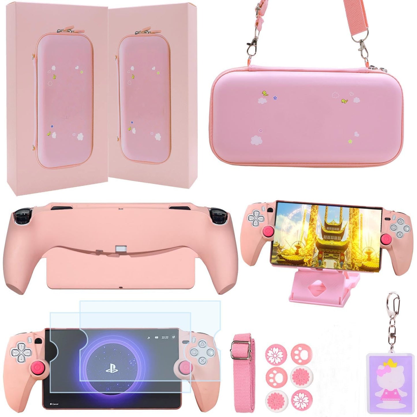 GUTIAL Accessories kit for Ps Portal - Cute Girly Kawaii PS5 Portal Accessories Bundle for Girls with Carry Case Protective Cover Screen Protector