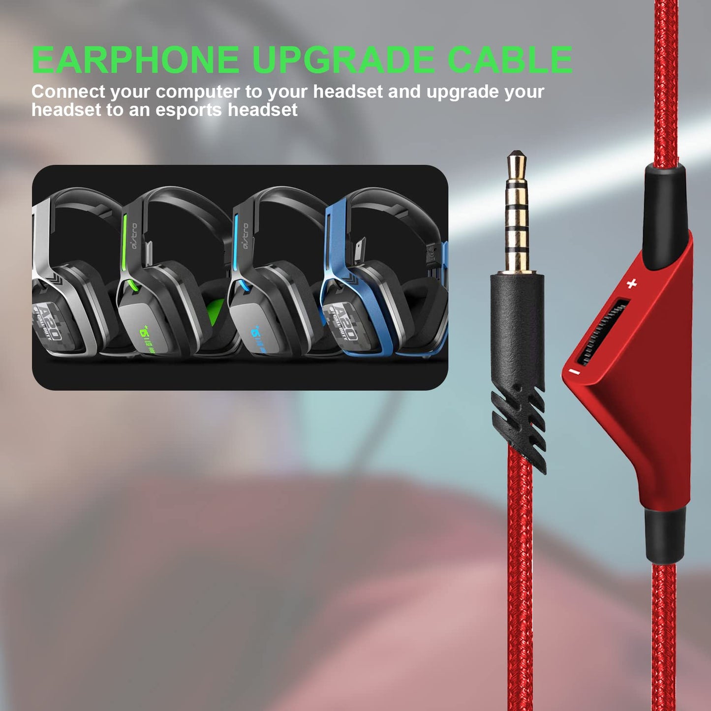 Sqrgreat Hizsoaor A10 Replacement Audio Cable with Volume Control Compatible with Astro A40/A40TR/A10 Gaming Headphones, Nylon Braided Cable Length…