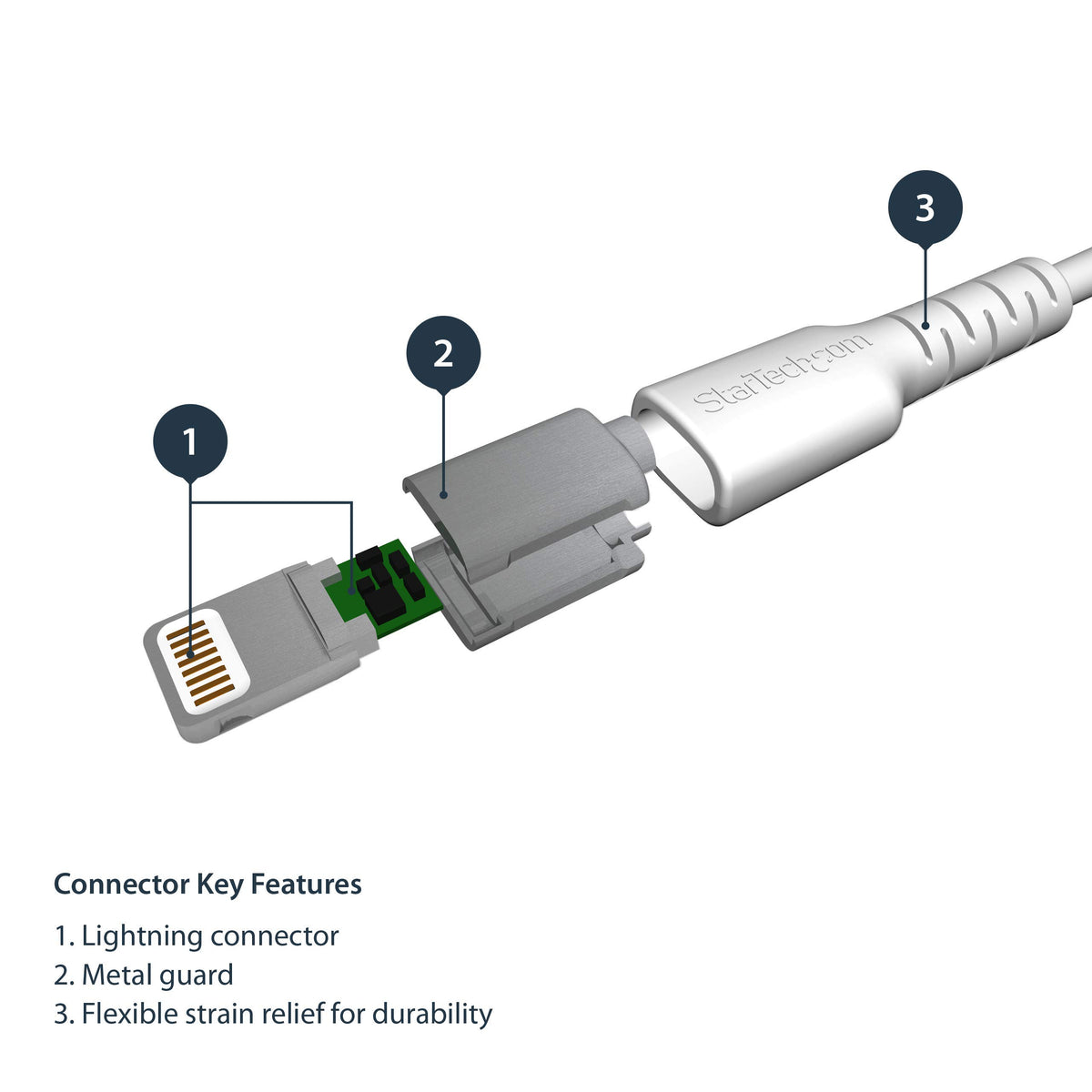 StarTech 6.6ft/2m Rugged USB-A to Lightning Cable, White (RUSBLTMM2M)