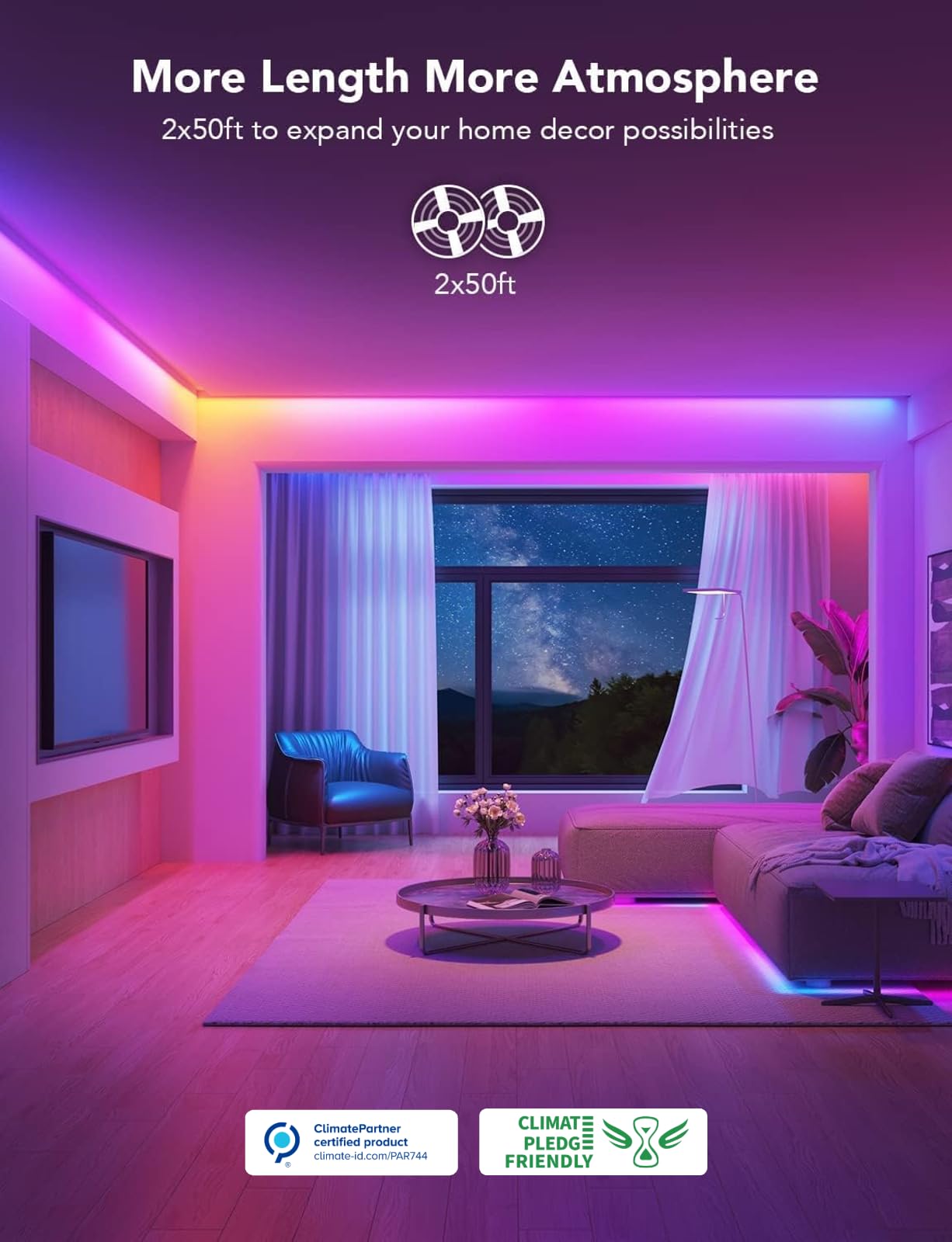 Govee 100ft RGBIC LED Strip Lights, Smart LED Lights Work with Alexa and Google Assistant, LED Lights for Bedroom WiFi App Control Segmented DIY