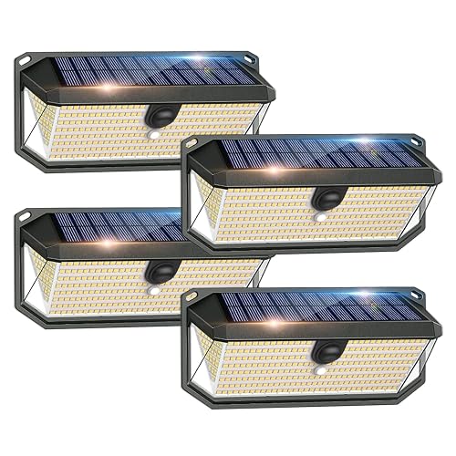 SyouHome Solar Lights Outdoor, 4000LM 380 LEDs Solar Motion Lights Outdoor Waterproof, 3 Modes 270° Wide Angle Security Light for Stairways/Front