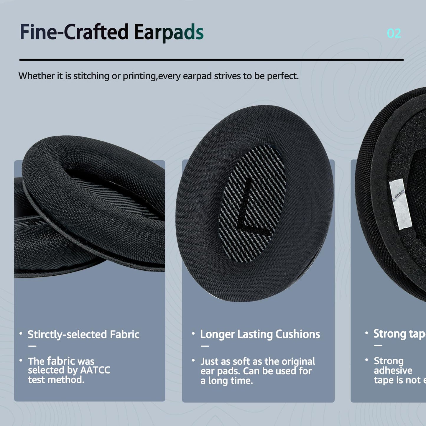 Wzsipod Cooling Gel Fabric Replacement Ear Pads for Bose QuietComfort 35 / QC35 II - Memory Foam Ear Cushions, Compatible with QC45 QC25 QC15 AE2