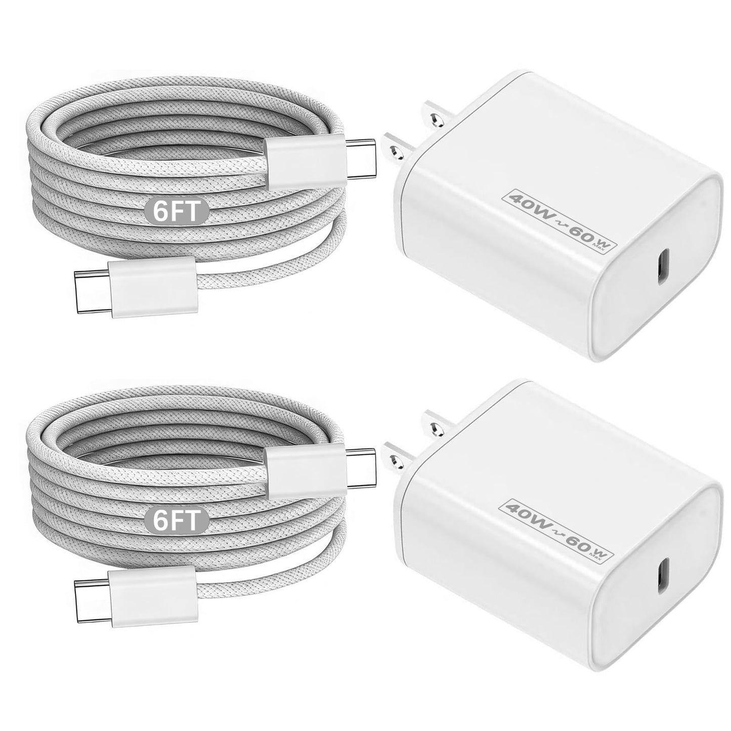 iPhone Charger Fast Charging [Apple MFi Certified],2Pack 40W-60W USB C Charger Block Dynamic Power Adapter 6FT iPhone Charger Woven Cable Cord