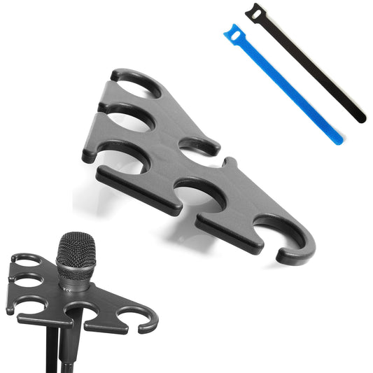 MerleGrape Multi Microphone Holder - Onstage Mic Holder, Wireless Microphone Holder for Mic Stand - Hold Up to 6 Mics - Complete with Cable Tie Wraps