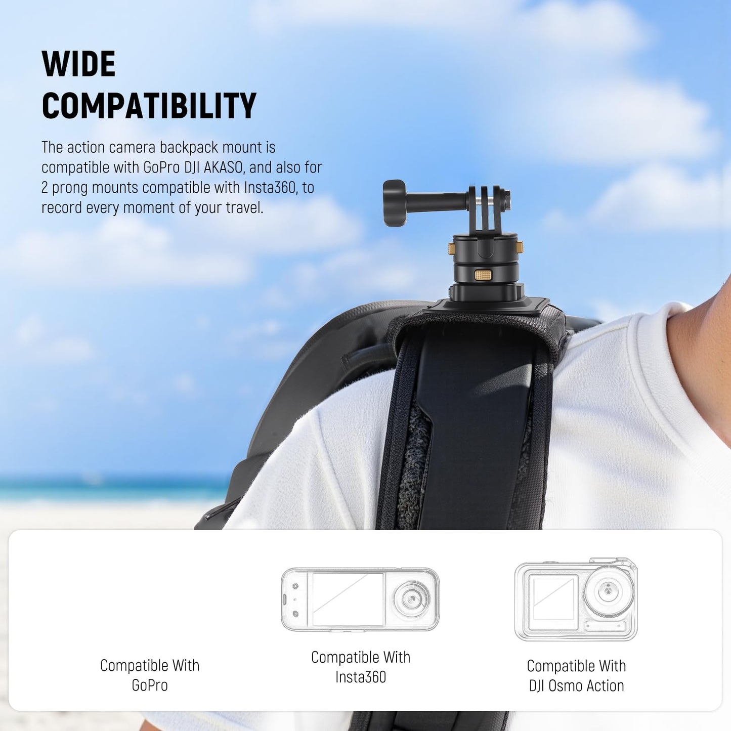 NEEWER Backpack Shoulder Chest Strap Mount Compatible with GoPro DJI Insta360 Action Cameras, 360° Camera Backpack Clip Holder Quick Release & One