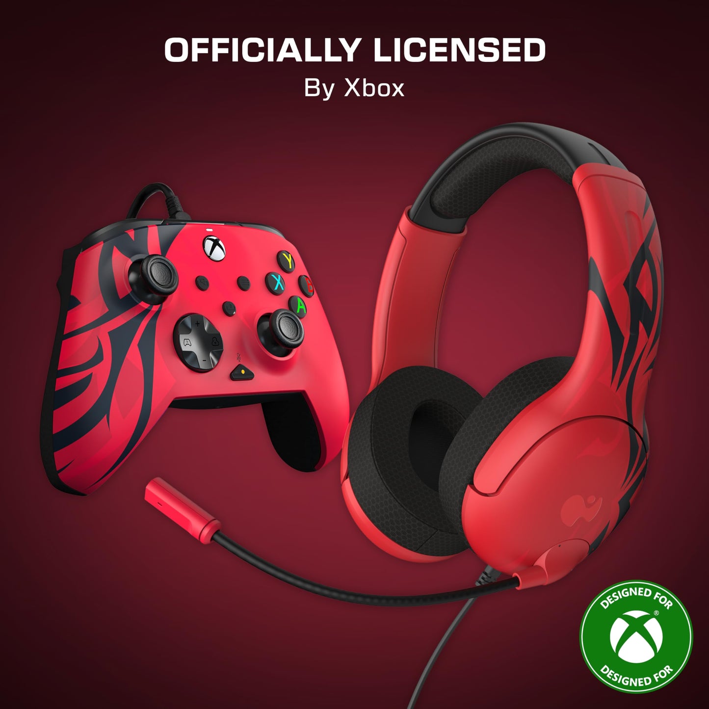 PDP Gaming Xbox Series X|S Red Bundle: REMATCH Wired Gamepad Controller & AIRLITE Wired Headset with Mic, Licensed Xbox One Gamepad, Customizable