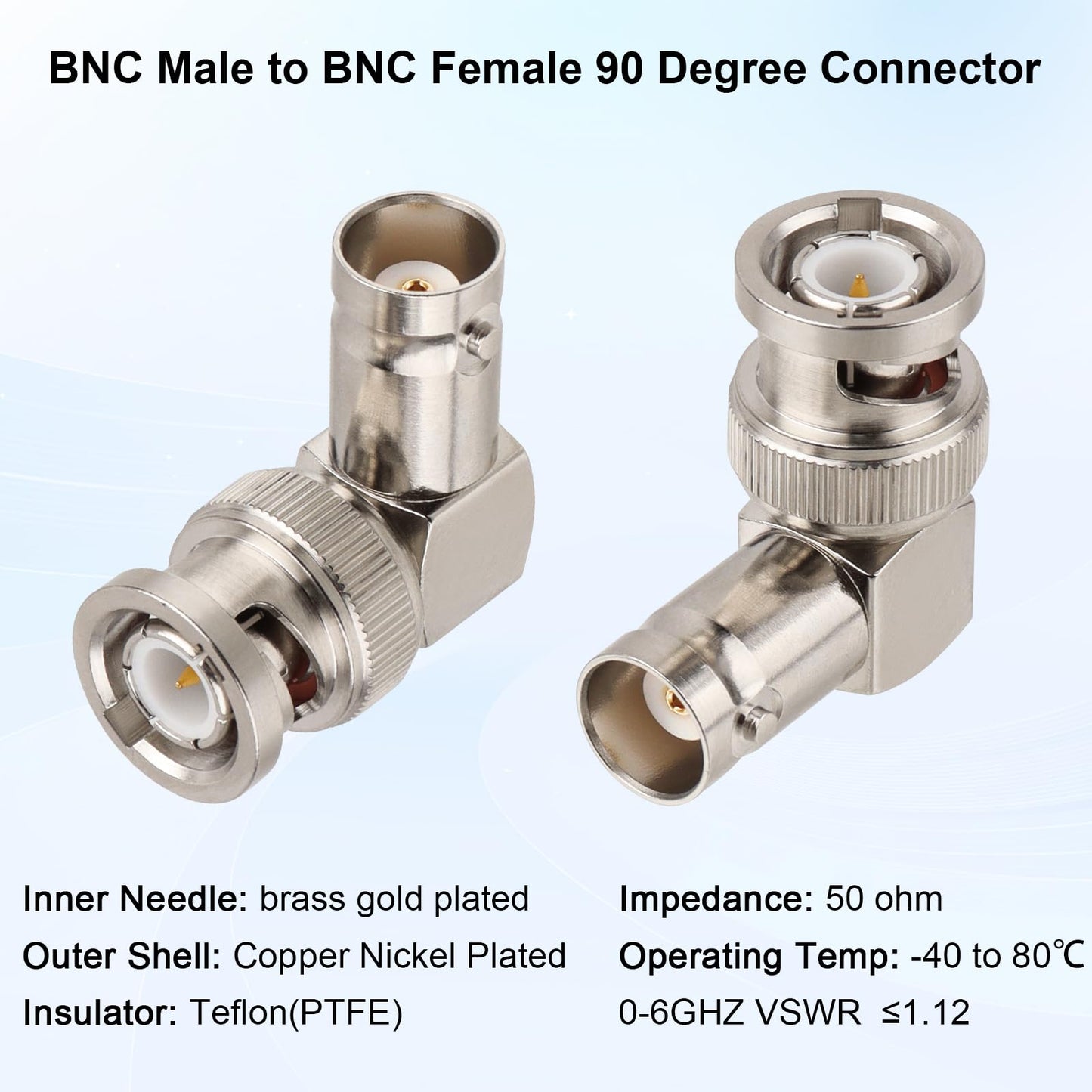 XRDS-RF BNC Male to Female Right Angle Adapter - 90 Degree Coaxial Cable Connector for CCTV, Video, and Audio Applications (2 Pack)