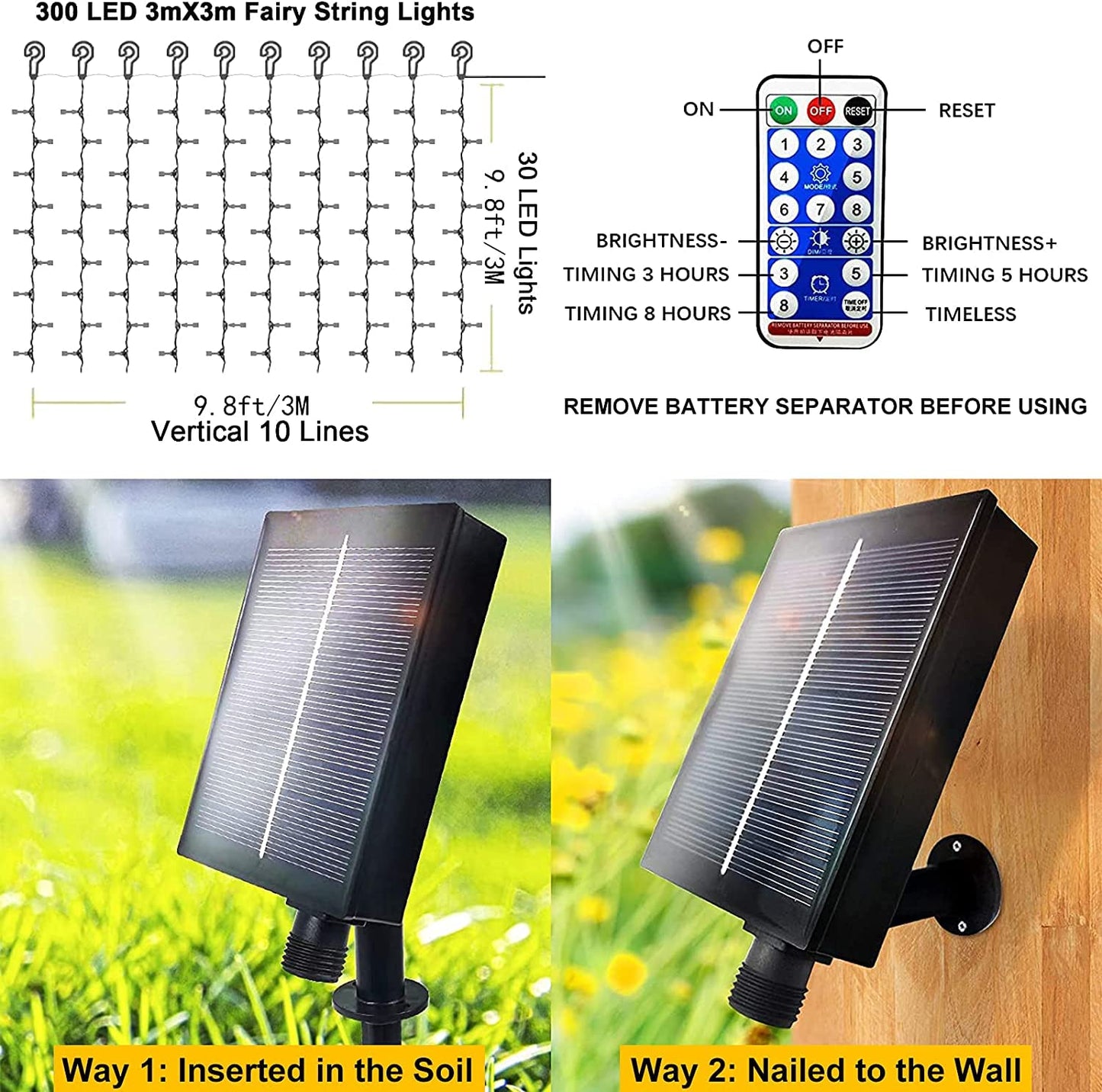 2 Pack Solar Curtain Lights Outdoor Garden Fairy String Lights 300 LED 8 Modes Remote Control Waterproof Solar Waterfall Lights for Gazebo Patio Party
