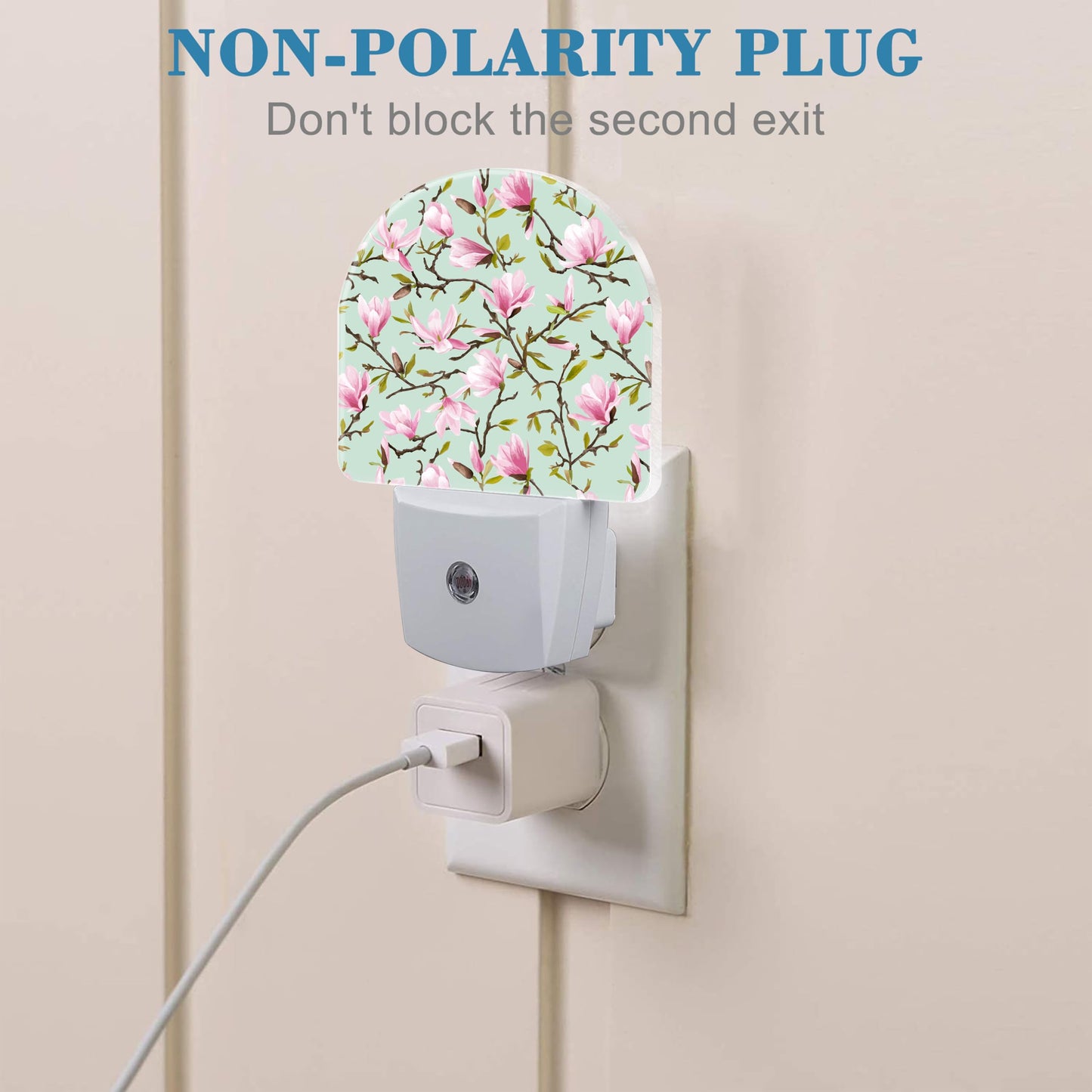 Uiaoiais Plug in Night Lights Magnolia Flowers and Leaves Nightlight Plug Into Wall Dusk to Dawn Sensor LED Night Light for Kid Girls Boys Room Decor