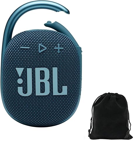 JBL Clip 4 Portable Bluetooth Speaker Bundle with Deluxe CCI Protective Carrying Pouch (Blue)