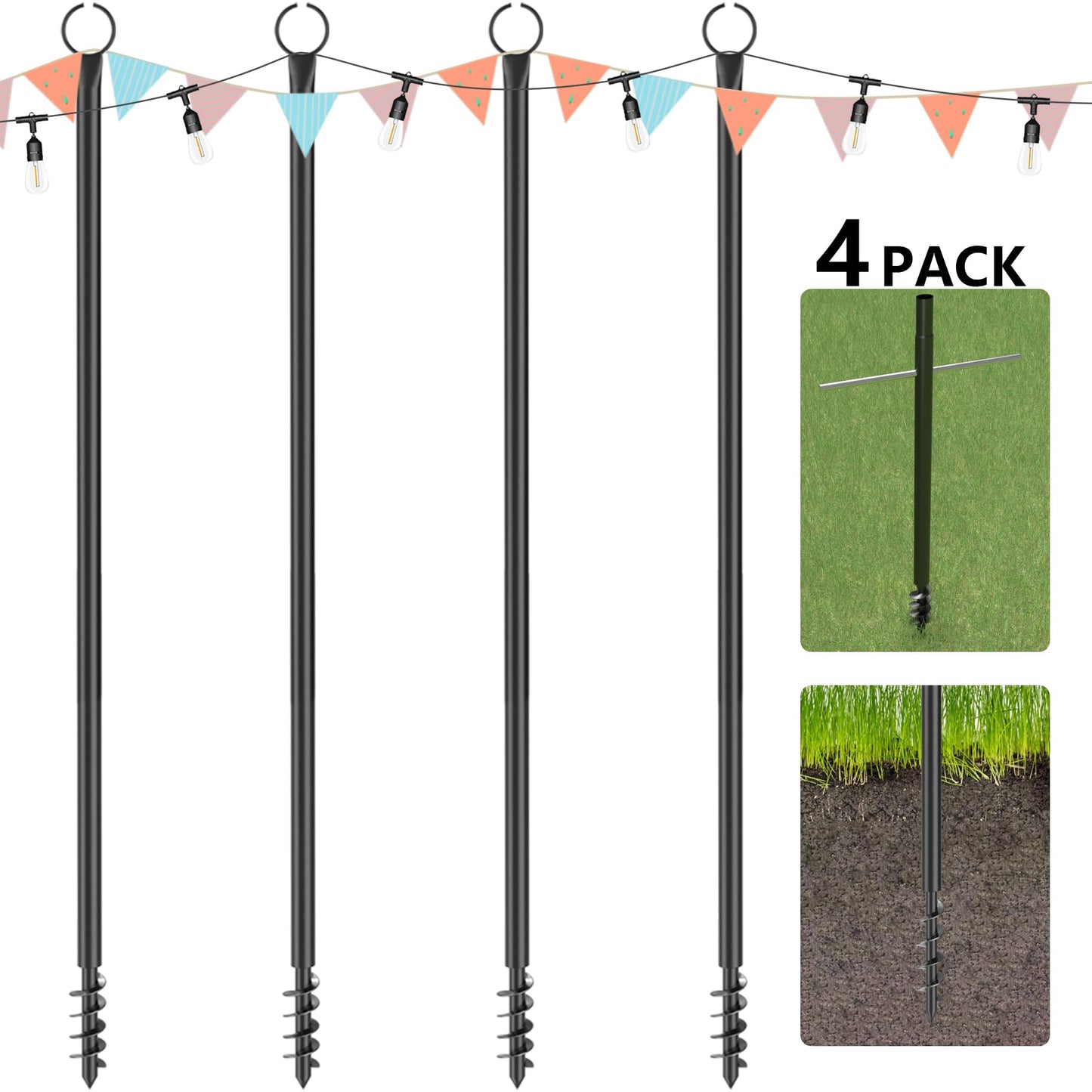 Espird String Light Poles for Outside 4 Pack, 10.5 Feet Outdoor String Lights Poles for String Lights, Backyard Patio Light Poles for Bistro Party