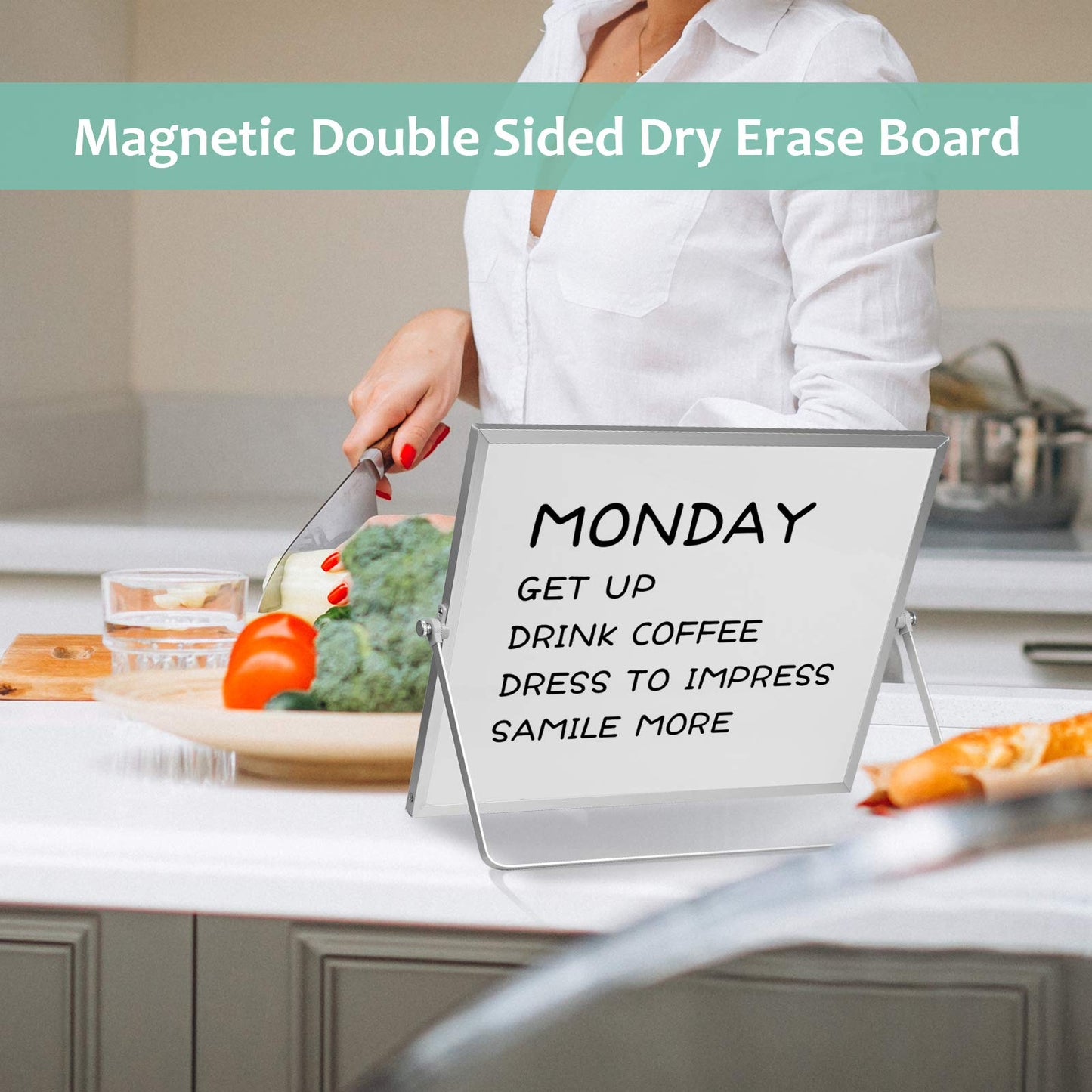 Double-Sided Magnetic Dry Erase White Board with Stand, 16x12 Inches