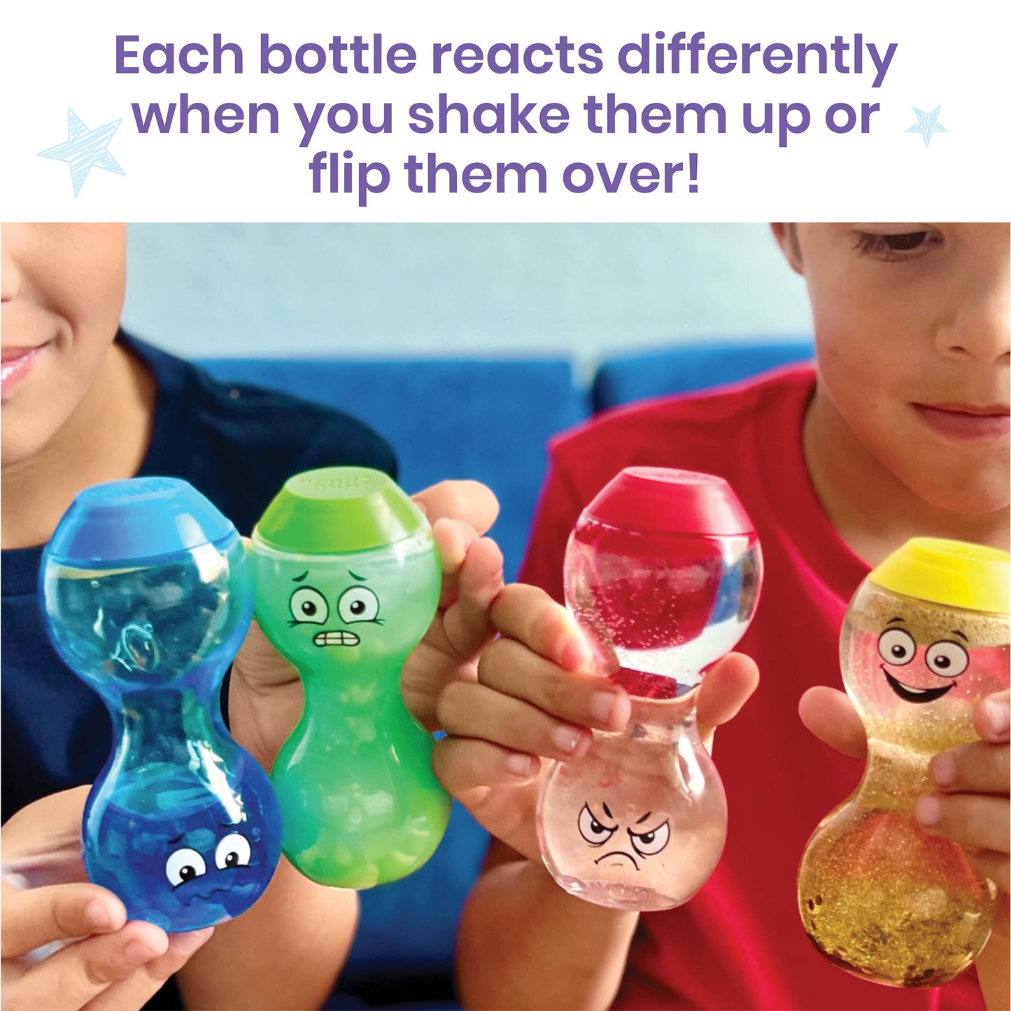 hand2mind Express Your Feelings Sensory Bottles- Primary Emotions, Toddler Sensory Toys, Quiet Fidget Toys, Play Therapy Toys, Calm Down Corner…