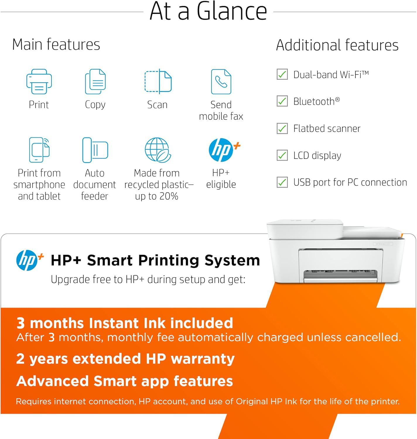HP DeskJet 4155e Wireless Color Inkjet Printer, Print, scan, copy, Easy setup, Mobile printing, Best-for home, 3 month Instant Ink trial included