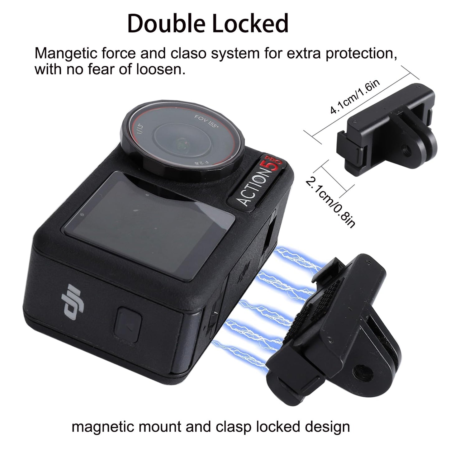Pellking Magnetic Mount with 2 in 1 Selfie Stick for DJI Osmo Action 5 Pro,Ball Head 360 Rotation Tripod Selfie Stick 2 in 1 with Quick Release