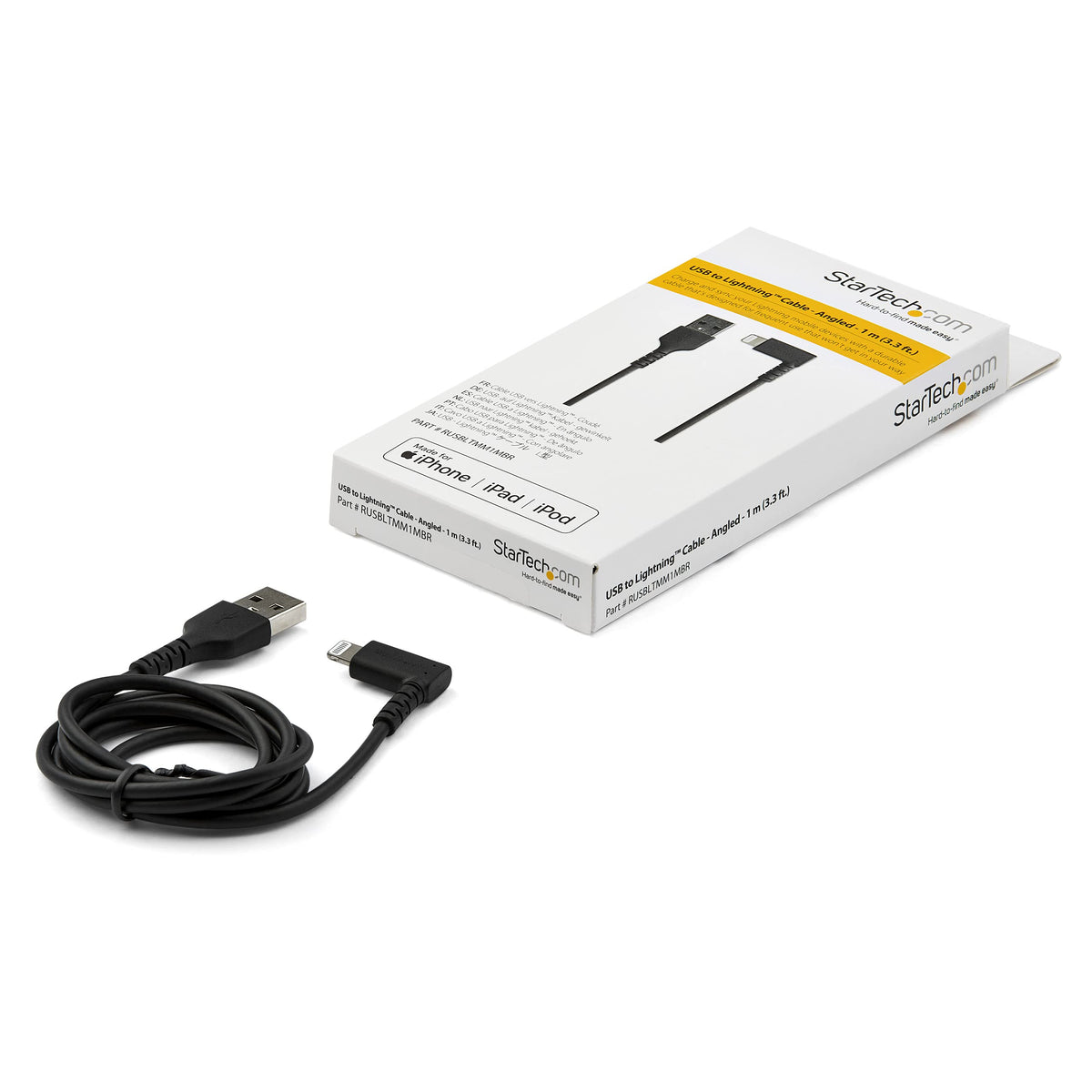 StarTech 3.3ft/1m Angled USB-A to Lightning Cable, Black (RUSBLTMM1MBR)