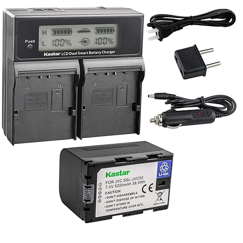 Kastar LCD Dual Smart Fast Charger & Battery (1 Pack) for JVC SSL-JVC50 and JVC GY-HMQ10, GY-LS300, GY-HM200, GY-HM600, GY-HM600E, GY-HM600EC