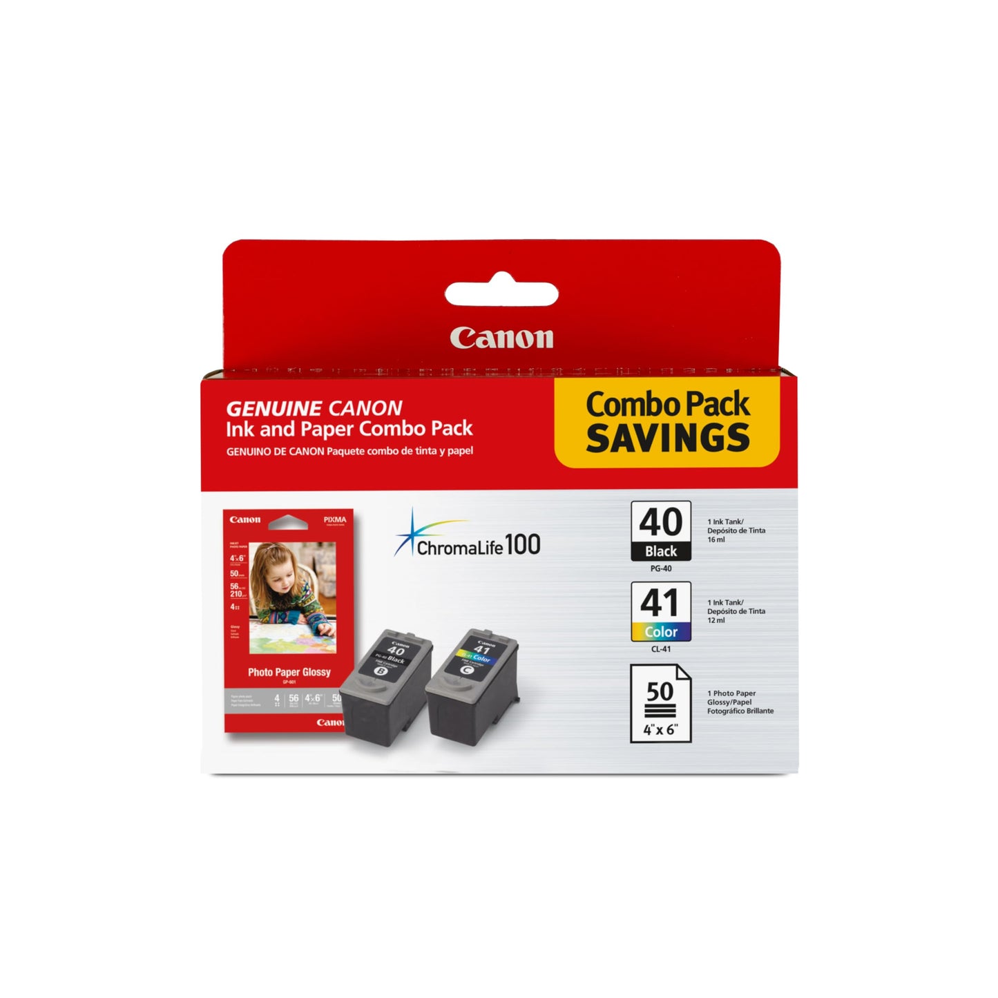 Canon PG-40/CL-41 Genuine Black Ink and Color Cartridge Value Pack with 50-Sheet Photo Paper, Compatible with iP2600/1800/1700/1600, MX310/300