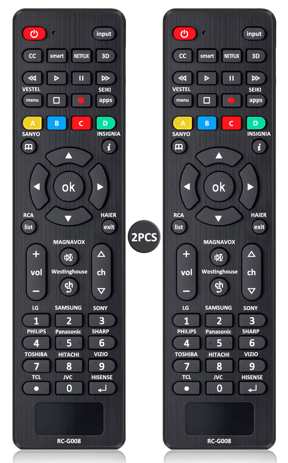 (Pack of 2) Universal TV Remote Control Replacement for TCL, Samsung, Insignia, LG, Hisense, Sony, Philips, Vizio, Sharp, Panasonic, Sanyo and Other