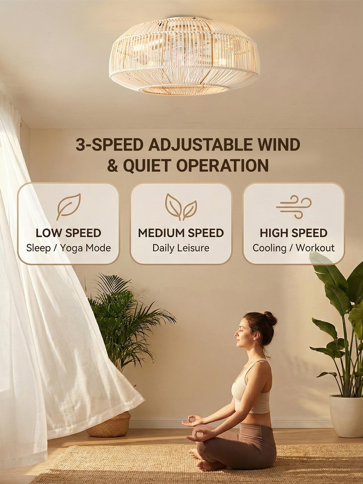 jorbeca 20 inch Low Profile Boho Caged Ceiling Fans with Lights Flush Mount