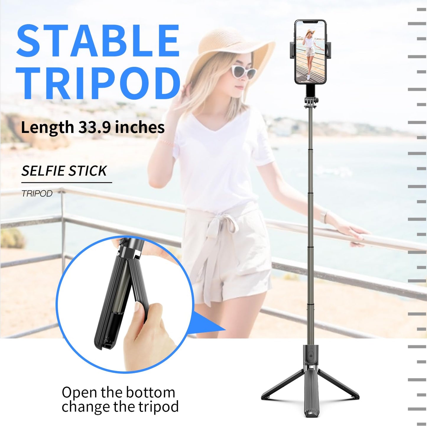 Gimbal Stabilizer for Smartphone ?with Retractable Selfie Stick and Tripod?1-Axis Multifunction Remote 360°Automatic Rotation? Auto Balance
