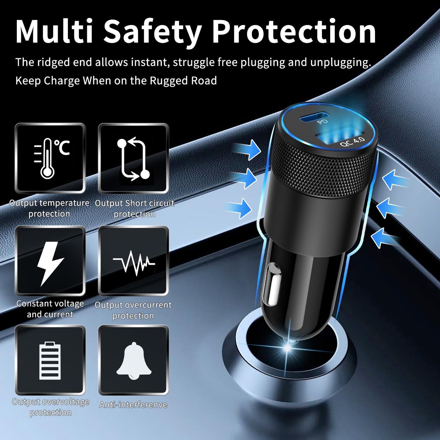 48W USB C Car Charger, Dual Port Fast Car Charger with PD&QC4.0, Ultra-Fast Charging for i Phone 16/15 Pro/Samsung S24, Compatible with Car/Truck/SUV