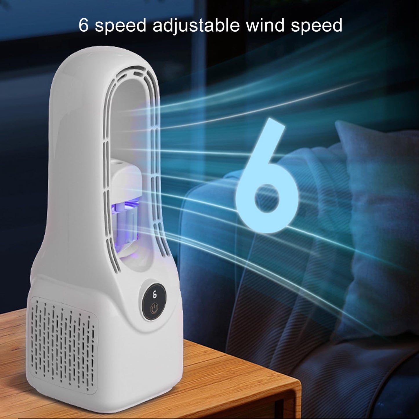 Mbeysaq Bladeless Fan with Mist Humidifier ABS 6 Speed Quiet Bladeless Cooling USB Desk Fan with Colorful Lights for Home Bedroom Office