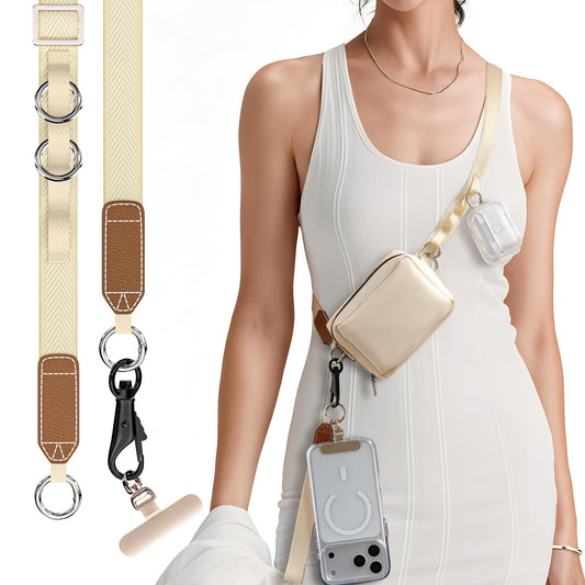 PEAKZOOC Phone Lanyard Crossbody, Clip and Go Phone Strap Crossbody with Wallet, Detachable Phone Crossbody Strap (Beige)