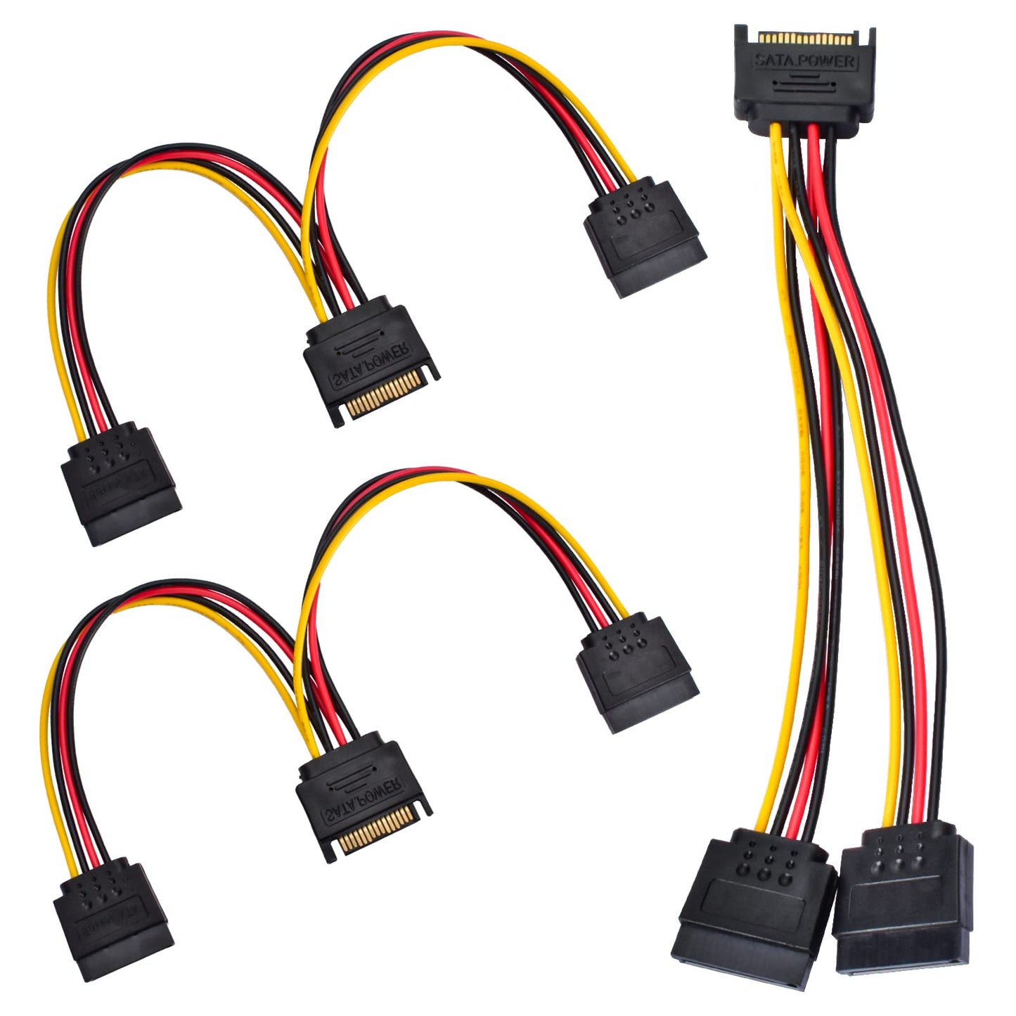 AccEncyc 3 Pack SATA Power Splitter - 15 Pin Extension Cable, 9.8 Inch, Supports HDD & SSD