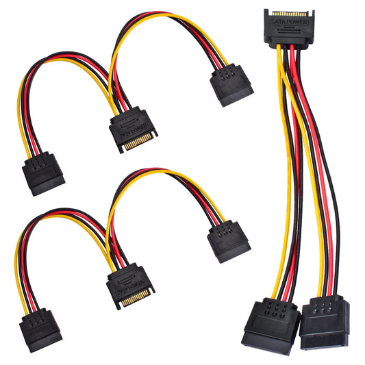 AccEncyc 3 Pack SATA Power Splitter - 15 Pin Extension Cable, 9.8 Inch, Supports HDD & SSD