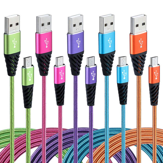 Boenoea Fast Phone Charger Android 10ft 5-Pack Long Micro USB Cable Braided Compatible with Samsung Galaxy J3 J7 S6 S7 Edge Note 4 5 LG BlackBerry