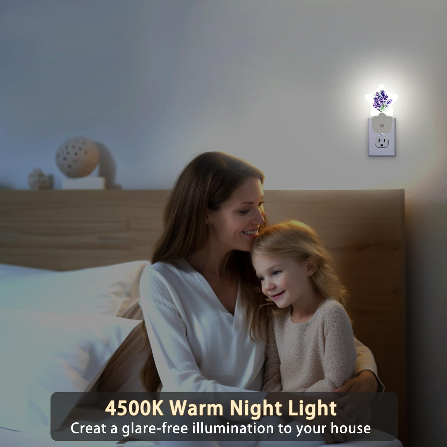 Losthll Purple Lavender Flower Night Lights Plug in Wall Lamp Smart Dusk to Dawn Sensor for Home Decorative,Kids Room Bedroom Bathroom Kitchen Hallway