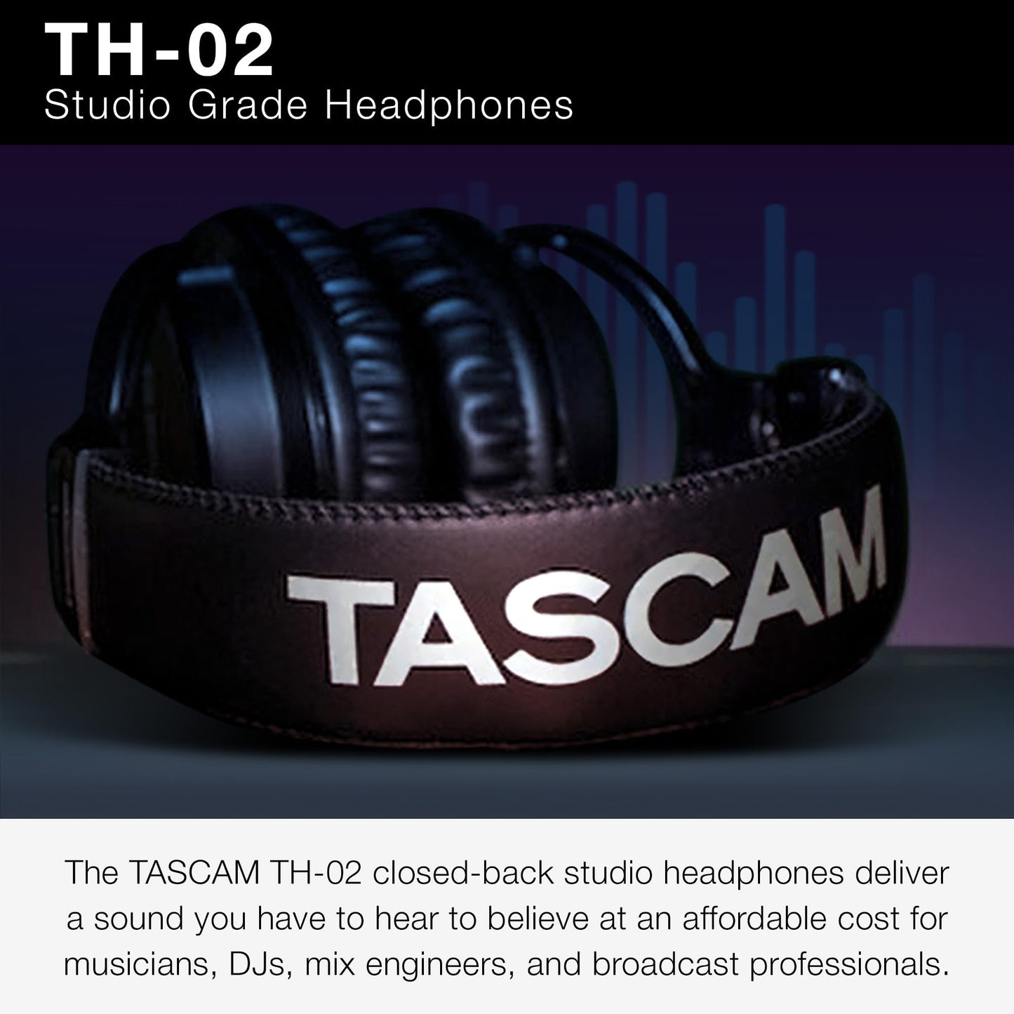 TASCAM TH-02 Professional Studio Monitor Headphones, Wired, Over Ear - for Recording, Podcast, DJ, Music and Guitar, with 1/4 Inch Jack Adapter