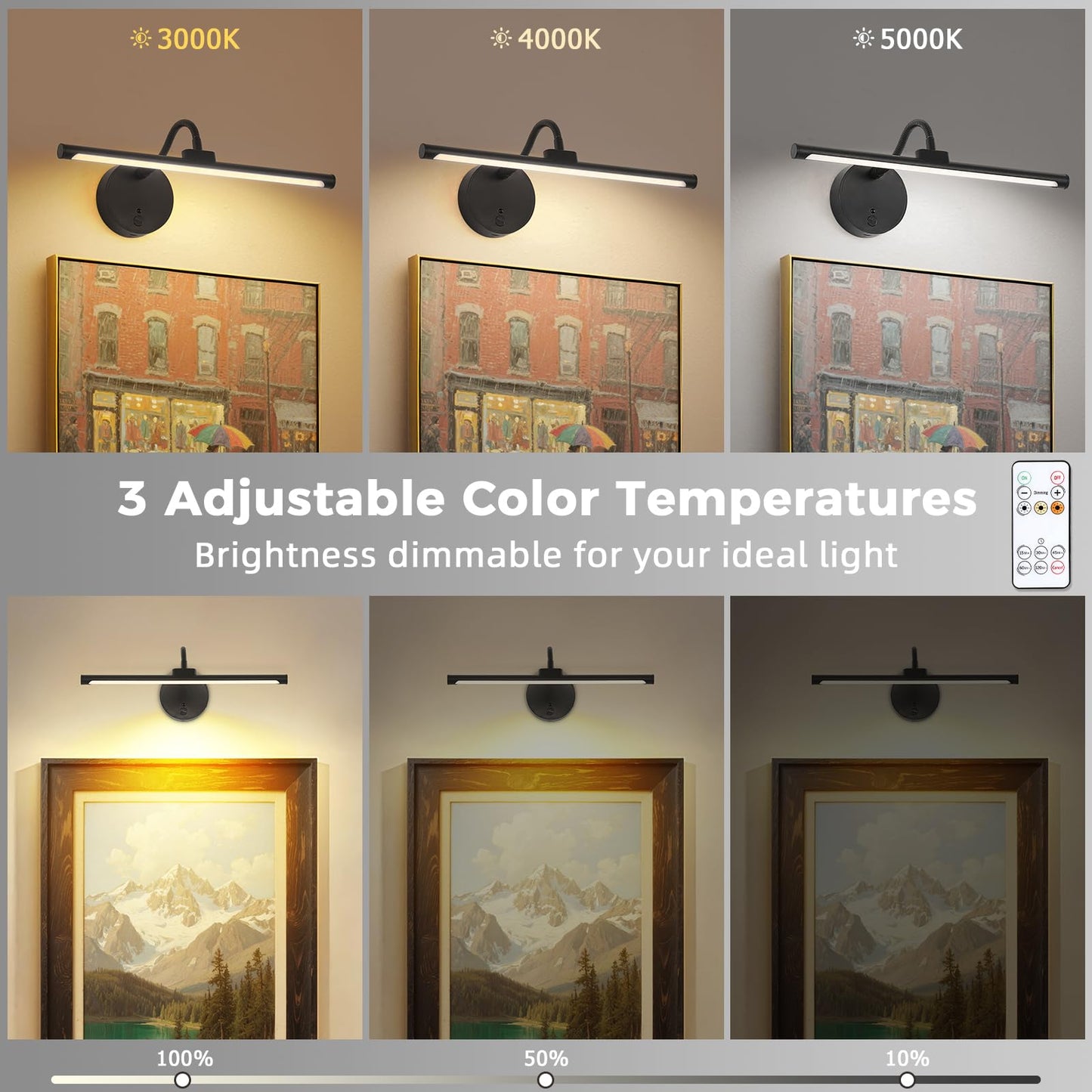 7Degobii Wireless Picture Light 13.5 inch for Gallery Walls 2 Set- Easy-Install, Battery-Powered Frame Light for Paintings, Portraits, and Home Decor
