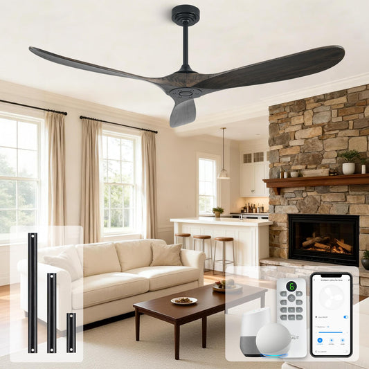 Homlit Outdoor Ceiling Fan Without Light, 60 Inch Smart Ceiling Fan with Remote & Voice Control Works with Alexa & Google Assistant, 3-Blade Wood Fan