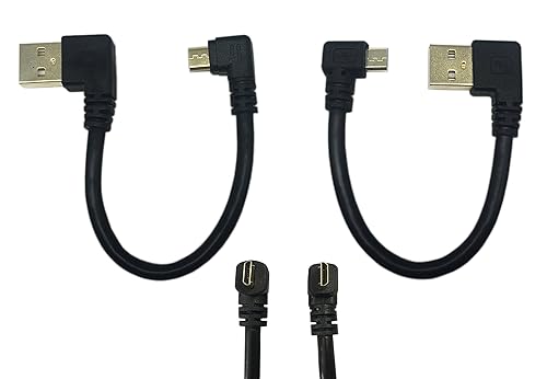 CERRXIAN 15cm 6inch Micro USB Short Cable Combo Gold Plated Left & Right Angle Micro USB 5 Pin Male to USB 2.0 Type A Left Angle Male Data Sync