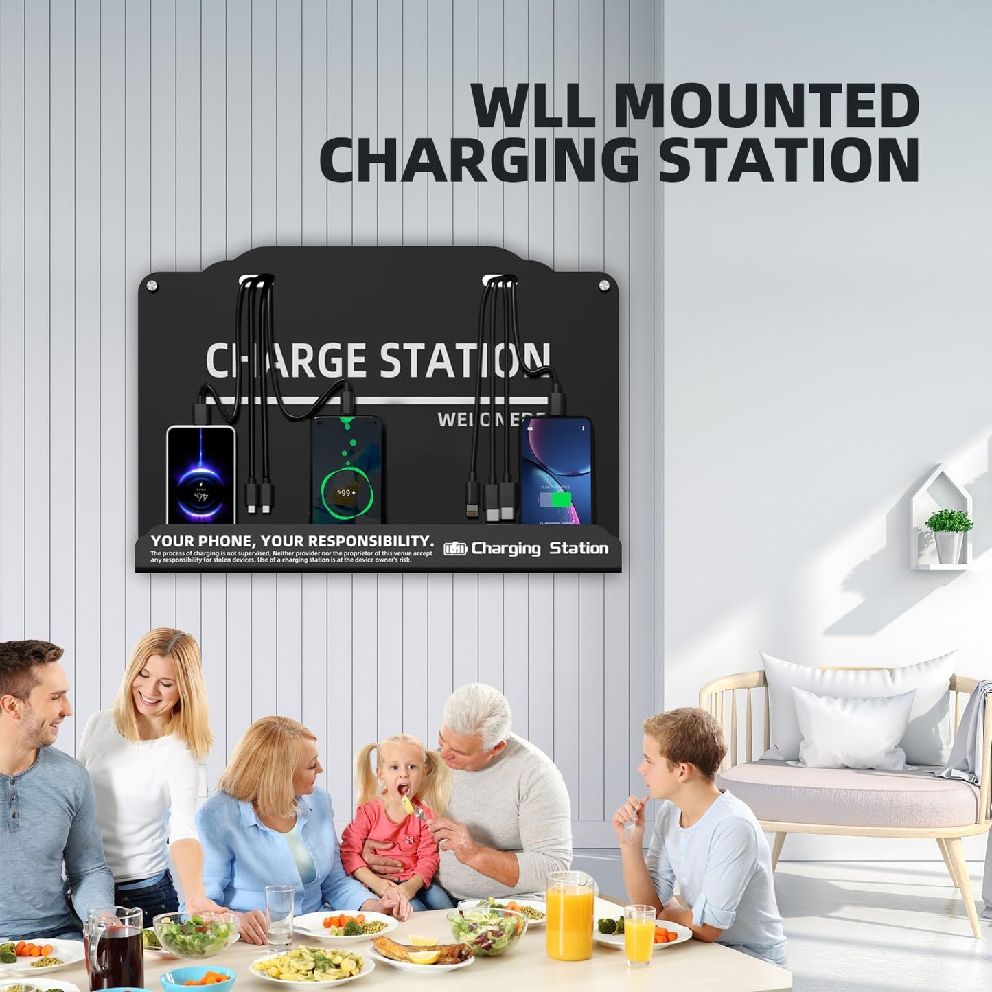 Wall Mounted Cell Phone Charging Station Mobile Phone Charging Station | Fast Charging 8 Device | Compatible with iphone ipad Smartphone Tablets Port