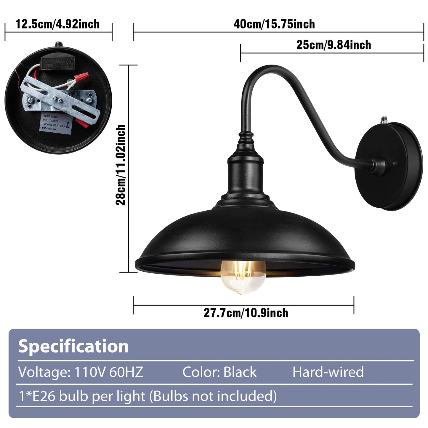 Naurham Dusk to Dawn Exterior Farmhouse Lighting Barn Light Fixture for House with Anti-ponding Bottom, Outdoor Barn Light Gooseneck Lighting