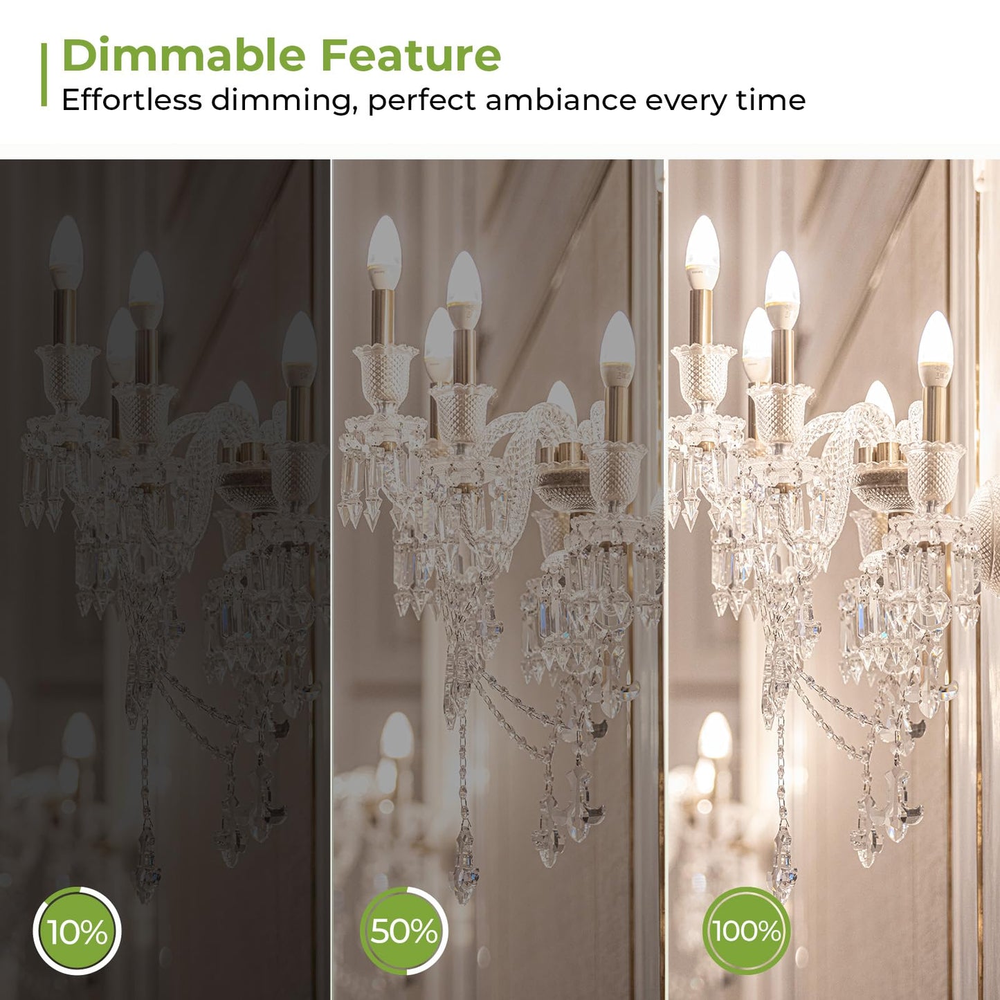Sigalux E12 LED Candelabra Bulb 40 Watt Equivalent, Dimmable Chandelier Light Bulbs 5000K Daylight, B10 Candle Bulbs for Chandelier, 3W, 300LM, 6 Pack