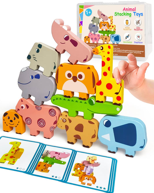 Maaacute Montessori Toys – 10pc Wooden Animal Blocks Sorting & Stacking Puzzles for Toddlers Ages 1-4, Educational Birthday Gift
