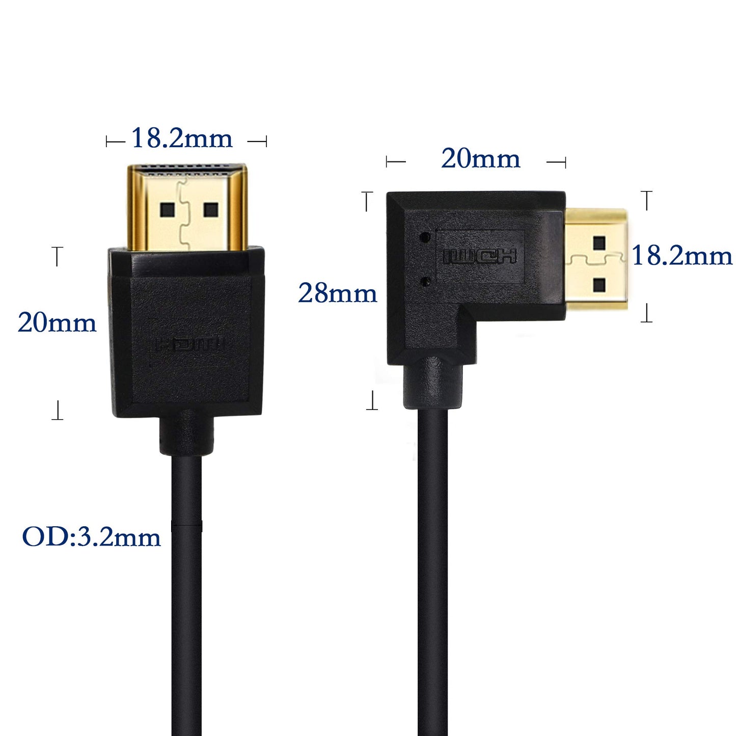 PNGKNYOCN 15CM HDMI Male to Male Short Cable, 90 Degree Right Angle High Speed HDMI 2.0 Adapter Connector Cable Support 4k@60HZ, for Raspberry Pi