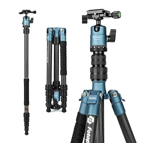 Fotopro 62" Carbon Fiber Travel Tripod, Compact Camera Tripod with Ball Head, Detachable Monopod with Arca-Swiss Quick Release Plate and Bag, Load up