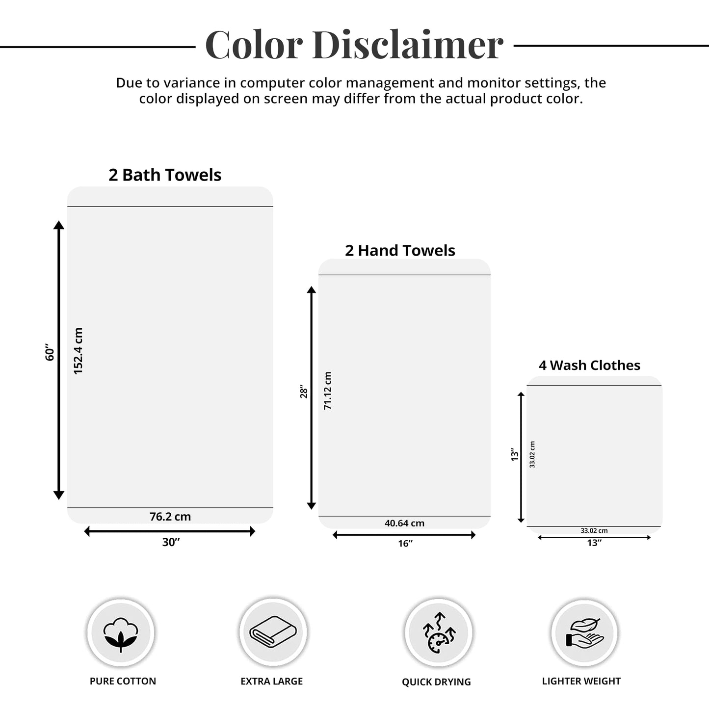 Tens Towels 8-Piece Set, 2 XL Bath, 2 Hand & 4 Washcloths, 100% Cotton, Lightweight, Quick Dry & Super Absorbent for Bathroom, Dark Grey