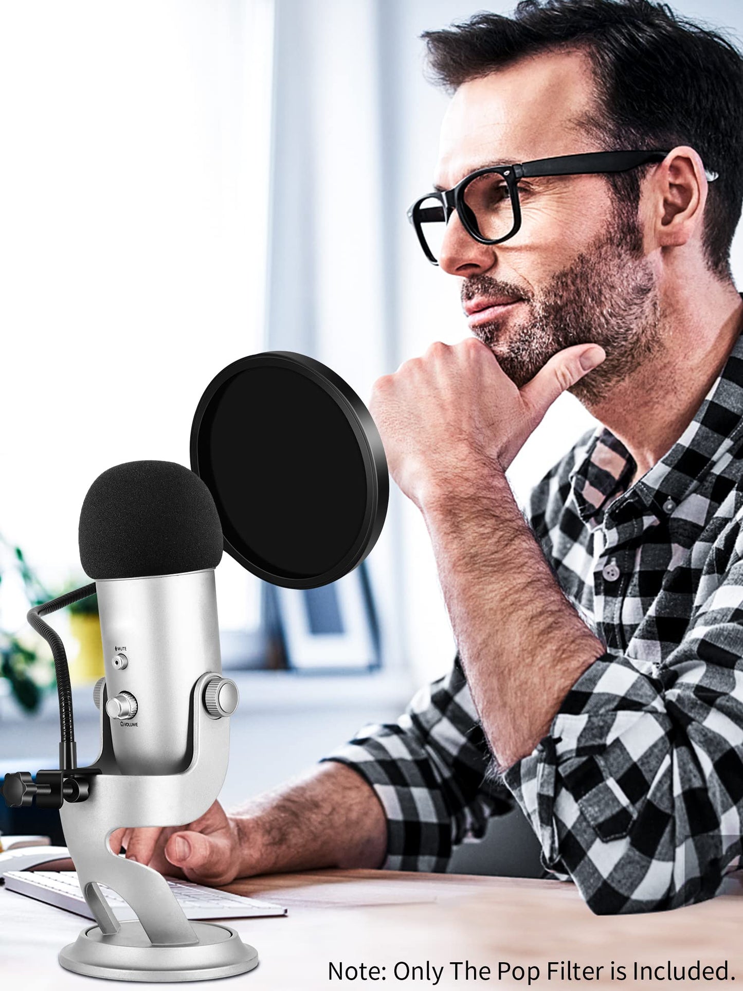 Etour Yeti Microphone Pop Filter with Foam Windscreen [Custom Built for Blue Yeti Mic] 5.8 inch Diam 2 Layers high Density Pop Filter for Mic Cover