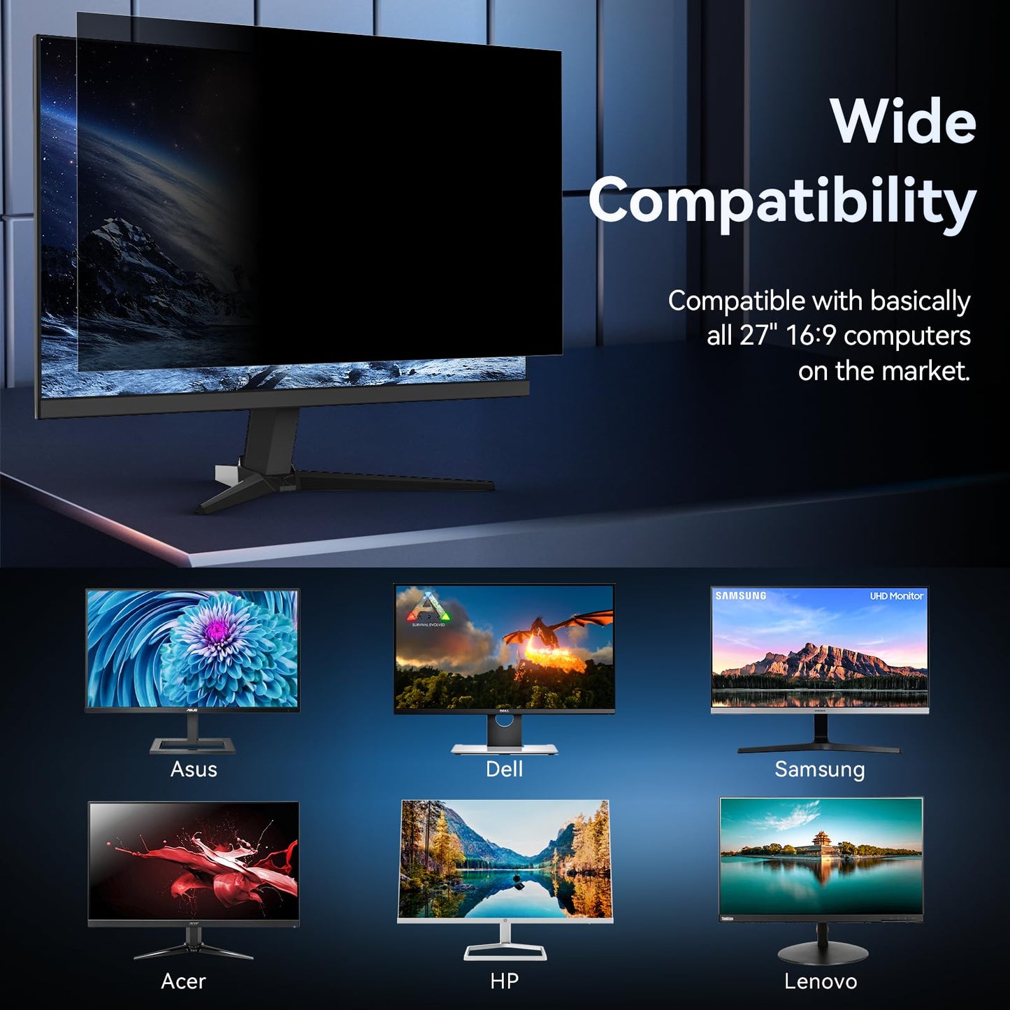 [2 Pack] Computer Privacy Screen 27 Inch for 16:9 Widescreen Monitor, Removable Eye Protection Anti Glare Blue Light Filter, Anti Scratch Computer